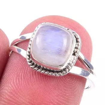 Natural Rainbow Moonstone Gemstone Handmade 925 Solid Silver Ring Size 7 w1N18
