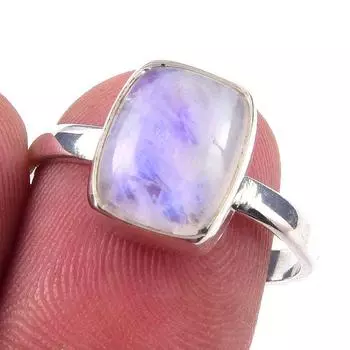 Natural Rainbow Moonstone Gemstone Handmade 925 Solid Silver Ring Size 8 c4v09