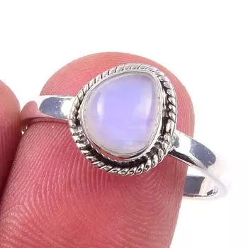 Natural Rainbow Moonstone Gemstone Handmade 925 Solid Silver Ring Size 9 B0Q74