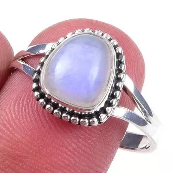 Natural Rainbow Moonstone Gemstone Handmade 925 Solid Silver Ring Size 10 W5S58