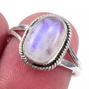 Natural Rainbow Moonstone Gemstone Handmade 925 Solid Silver Ring Size 7 k5S54