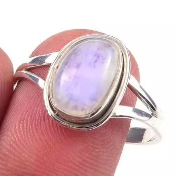 Natural Rainbow Moonstone Gemstone Handmade 925 Solid Silver Ring Size 10 f0v95