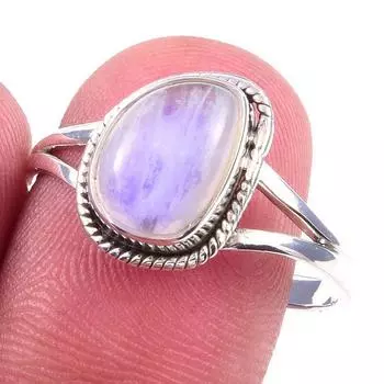 Natural Rainbow Moonstone Gemstone Handmade 925 Solid Silver Ring Size 10 U6Z95