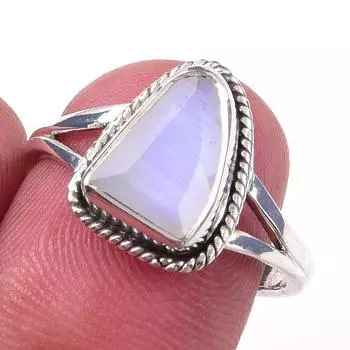Natural Rainbow Moonstone Gemstone Handmade 925 Solid Silver Ring Size 7.5 f0I09