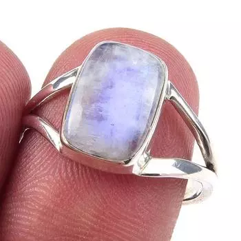 Natural Rainbow Moonstone Gemstone Handmade 925 Solid Silver Ring Size 8 I8m85