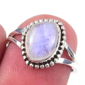 Natural Rainbow Moonstone Gemstone Handmade 925 Solid Silver Ring Size 6 u1e31