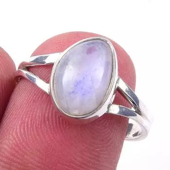 Natural Rainbow Moonstone Gemstone Handmade 925 Solid Silver Ring Size 8 q9Q52