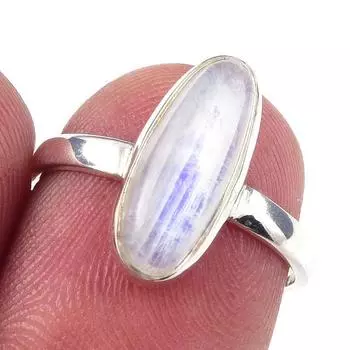Natural Rainbow Moonstone Gemstone Handmade 925 Solid Silver Ring Size 6 N9W70