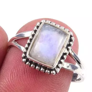 Natural Rainbow Moonstone Gemstone Handmade 925 Solid Silver Ring Size 8 d9H87