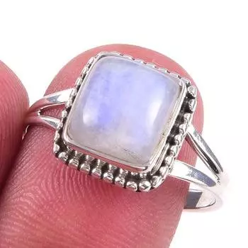 Natural Rainbow Moonstone Gemstone Handmade 925 Solid Silver Ring Size 8 B1M83
