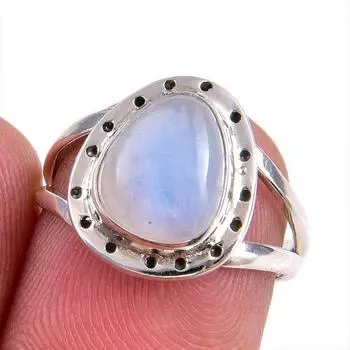 Natural Rainbow Moonstone Gemstone Handmade 925 Solid Silver Gift Ring S.6 l7b36