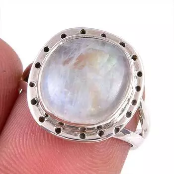 Natural Rainbow Moonstone Gemstone Handmade 925 Solid Silver Gift Ring S.6 r1o84
