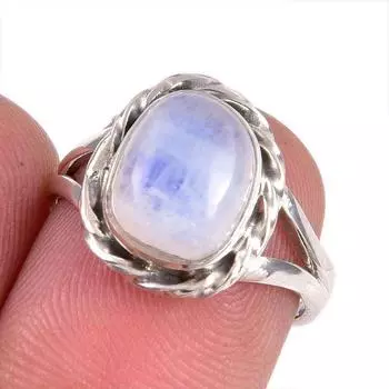 Natural Rainbow Moonstone Gemstone Handmade 925 Solid Silver Gift Ring S.6 P9S27