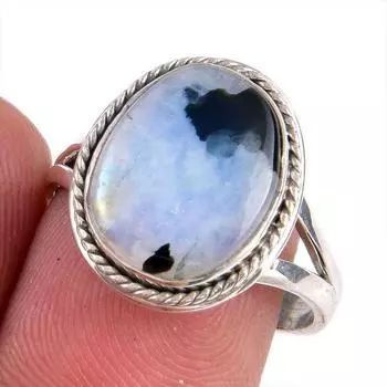Natural Rainbow Moonstone Gemstone Handmade 925 Solid Silver Gift Ring S.8 N4b93