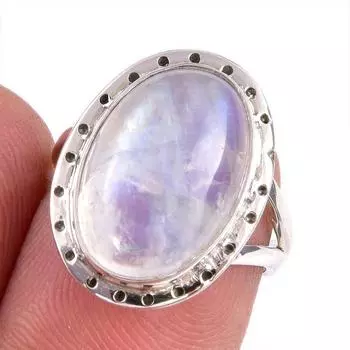 Natural Rainbow Moonstone Gemstone Handmade 925 Solid Silver Gift Ring S.6 i0Q86