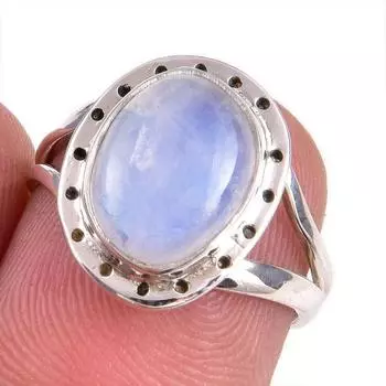 Natural Rainbow Moonstone Gemstone Handmade 925 Solid Silver Gift Ring S.6 A3b57