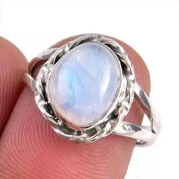 Natural Rainbow Moonstone Gemstone Handmade 925 Solid Silver Gift Ring S.7 p7S67