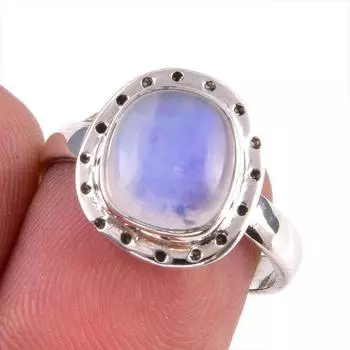 Natural Rainbow Moonstone Gemstone Handmade 925 Solid Silver Gift Ring S.7 D7K68