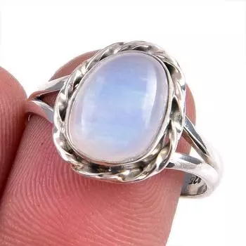 Natural Rainbow Moonstone Gemstone Handmade 925 Solid Silver Gift Ring S.7 U6F60