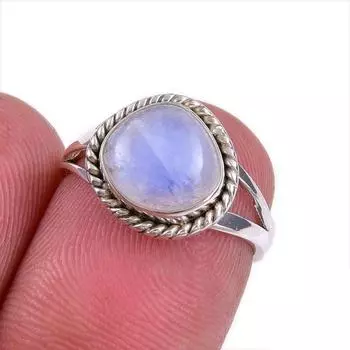 Natural Rainbow Moonstone Gemstone Handmade 925 Solid Silver Gift Ring S.5 u9j01