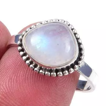 Natural Rainbow Moonstone Gemstone Handmade 925 Solid Silver Ring Size 9 S4O03