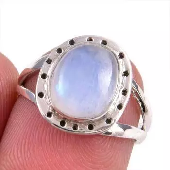 Natural Rainbow Moonstone Gemstone Handmade 925 Solid Silver Gift Ring S.6 g3F10