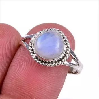 Natural Rainbow Moonstone Gemstone Handmade 925 Solid Silver Gift Ring S.9 C2G95