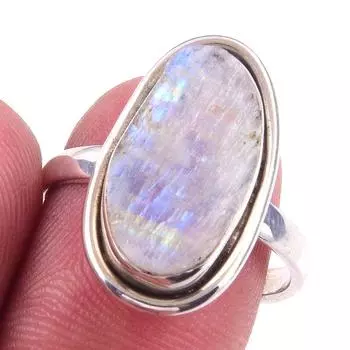 Natural Rainbow Moonstone Gemstone Handmade 925 Solid Silver Ring Size 8 v2w24