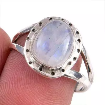 Natural Rainbow Moonstone Gemstone Handmade 925 Solid Silver Gift Ring S.8 E7g82