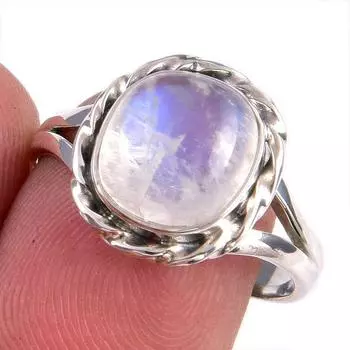 Natural Rainbow Moonstone Gemstone Handmade 925 Solid Silver Gift Ring S.8 l2m80