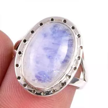 Natural Rainbow Moonstone Gemstone Handmade 925 Solid Silver Gift Ring S.6 Z0K00