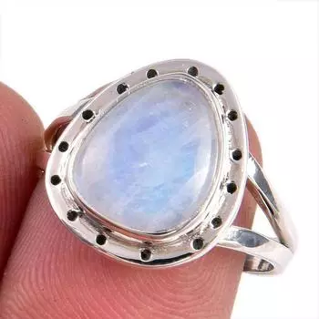 Natural Rainbow Moonstone Gemstone Handmade 925 Solid Silver Gift Ring S.8 G8b02