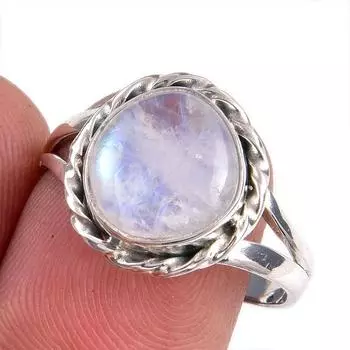 Natural Rainbow Moonstone Gemstone Handmade 925 Solid Silver Gift Ring S.9 I6Y24