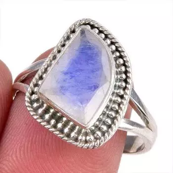 Natural Rainbow Moonstone Gemstone Handmade 925 Solid Silver Gift Ring S.9 I2c52