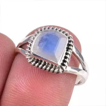 Natural Rainbow Moonstone Gemstone Handmade 925 Solid Silver Gift Ring S.8 v3i91