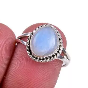 Natural Rainbow Moonstone Gemstone Handmade 925 Solid Silver Gift Ring S.7 t3f13