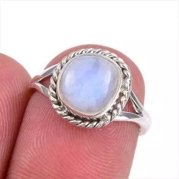 Natural Rainbow Moonstone Gemstone Handmade 925 Solid Silver Gift Ring S.6 N9D24