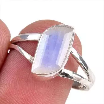 Natural Rainbow Moonstone Gemstone Handmade 925 Solid Silver Gift Ring S.9 b8Y84