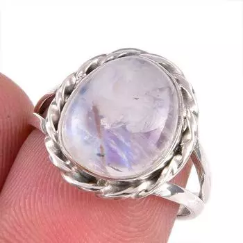 Natural Rainbow Moonstone Gemstone Handmade 925 Solid Silver Gift Ring S.7 J4s92