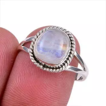 Natural Rainbow Moonstone Gemstone Handmade 925 Solid Silver Gift Ring S.8 T7B32