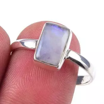 Natural Rainbow Moonstone Gemstone Handmade 925 Solid Silver Ring Size 9 P6Z13