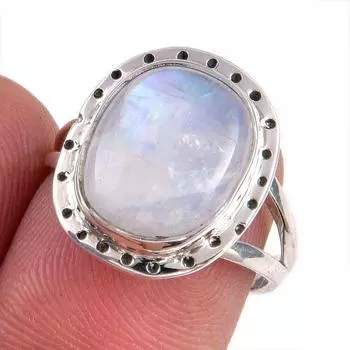 Natural Rainbow Moonstone Gemstone Handmade 925 Solid Silver Gift Ring S.7 E3t22