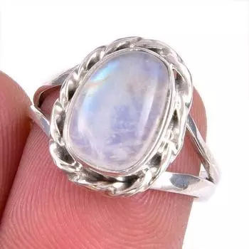 Natural Rainbow Moonstone Gemstone Handmade 925 Solid Silver Gift Ring S.6 u3o62