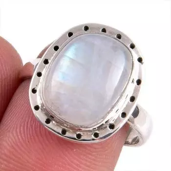 Natural Rainbow Moonstone Gemstone Handmade 925 Solid Silver Gift Ring S.8 i2U49