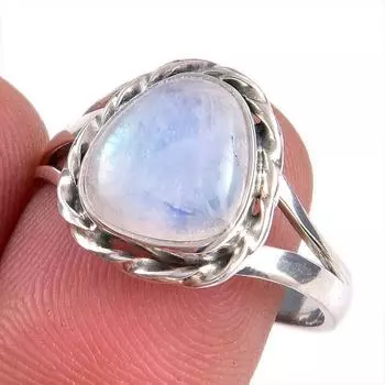 Natural Rainbow Moonstone Gemstone Handmade 925 Solid Silver Gift Ring S.9 d2g46