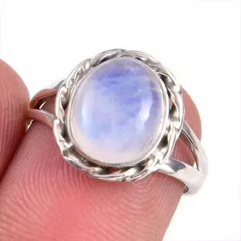 Natural Rainbow Moonstone Gemstone Handmade 925 Solid Silver Gift Ring S.6 M7R64