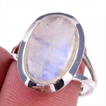 Natural Rainbow Moonstone Gemstone Handmade 925 Solid Silver Ring Size 8 T3s78