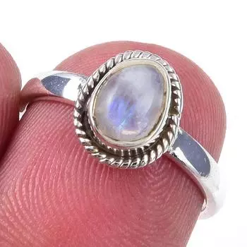 Natural Rainbow Moonstone Gemstone Handmade 925 Solid Silver Ring Size 6 O9W66