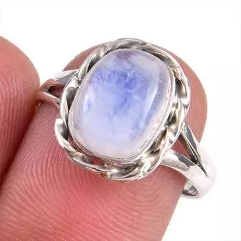 Natural Rainbow Moonstone Gemstone Handmade 925 Solid Silver Gift Ring S.8 T2Z37