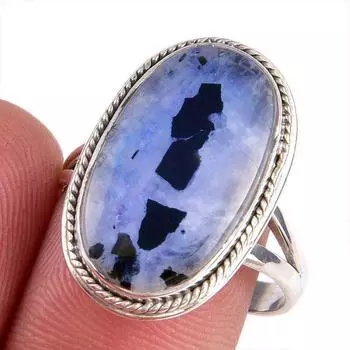 Natural Rainbow Moonstone Gemstone Handmade 925 Solid Silver Gift Ring S.9 h3K63